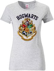 CurePink Dámské tričko Harry Potter: Hogwarts Logo (XS) šedé bavlna