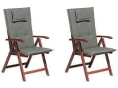 Beliani Sada 2 dřevěných zahradních židlí s šedými polštáři TOSCANA