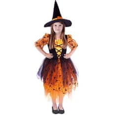 Rappa Dětský kostým oranžová čarodějnice/Halloween s kloboukem (M)