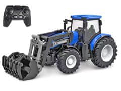 Kids Globe R/C traktor modrý 27 cm s předním nakladačem na baterie se světlem 2,4GHz v krabičce