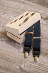 Avantgard Šle Y s koženým středem a zapínáním na klipy - 35 mm - v dřevěné dárkové krabičce 876-2305 Černá