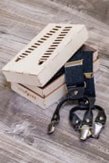 Avantgard Šle Y s koženým středem a dvojitým zapínáním na klipy - 35 mm - v dřevěné dárkové krabičce 875-2305 Černá