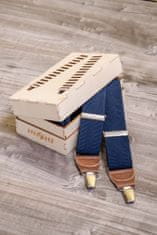 Avantgard Šle Y s koženým středem a zapínáním na klipy - 35 mm - v dřevěné dárkové krabičce 876-3135 Modrá