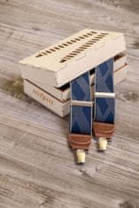 Avantgard Šle Y s koženým středem a zapínáním na klipy - 35 mm - v dřevěné dárkové krabičce 876-310463 Modrá, tmavě hnědá kůže