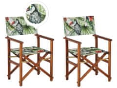 Beliani Sada 2 zahradních židlí z tmavého akátového dřeva motiv tukan CINE