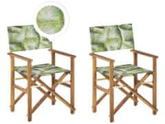Beliani Sada 2 zahradních židlí ze světlého akátového dřeva šedá s motivem tropických listů CINE