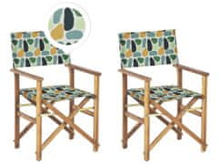 Beliani Sada 2 zahradních židlí ze světlého akátového dřeva šedá s barevným motivem CINE