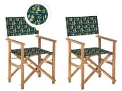 Beliani Sada 2 zahradních židlí ze světlého akátového dřeva šedá s motivem oliv CINE