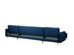 Beliani Rozkládací sedací souprava tvaru U modrý samet ABERDEEN