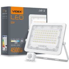 VIDEX Reflektor LED světlomet se Senzorem pohybu a soumraku 50W 4500lm 5000K IP65