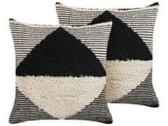 Beliani Sada 2 bavlněných polštářů s geometrickým vzorem 50 x 50 cm béžové/černé KHORA