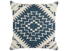 Beliani Bavlněný polštář s geometrickým vzorem 50 x 50 cm modrý/béžový SAFI