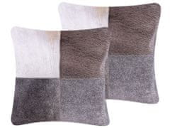 Beliani Sada 2 kožených polštářů s patchworkovým vzorem 45 x 45 cm šedé NELLAND