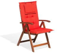 Beliani Zahradní dřevěná židle se světle červenou poduškou TOSCANA