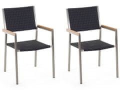 Beliani Zahradní židle s ratanovým sedákem černé 2 kusy GROSSETO