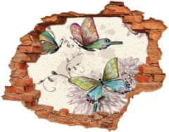 Wallmuralia Díra 3D foto tapeta nálepka Motýli a květiny 120x93 cm