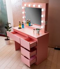 Aga Toaletní stolek se zrcadlem, osvětlením a el.zásuvkou Růžový