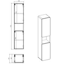 COMAD Comad Koupelnová skříňka vysoká ARUBA COSMOS 800, 170x35x32 cm, dub/černá mat ARUBA COSMOS 800 FSC
