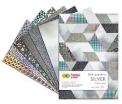 Blok dekoračních papírů Silver A4, 150-230 g / m2, 10 listů, Happy Color