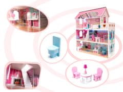 Ikonka MDF dřevěný domeček pro panenky + nábytek 70cm růžový LED