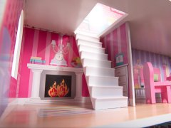 MDF dřevěný domeček pro panenky + nábytek 70cm růžový LED