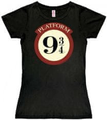 CurePink Dámské tričko Harry Potter: Nástupiště 9 3/4 - Platform 9 3/4 (M) černá bavlna