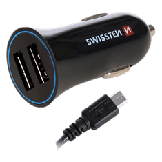 SWISSTEN Nabíječka USB 12/24V SWISSTEN 2,4AMP 2x USB + kabel Micro USB