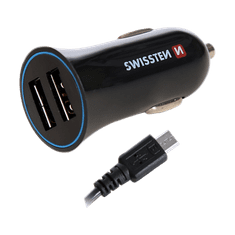 SWISSTEN Nabíječka USB 12/24V SWISSTEN 2,4AMP 2xUSB, kabel Micro USB, originál kabel