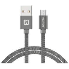 SWISSTEN Kabel datový SWISSTEN TEXTILE USB / MICRO USB 1,2m stříbrný