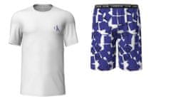 Calvin Klein Pánské krátké pyžamo 000NM2128E 6OF bílá/modrá - Calvin Klein bílá/modrá M