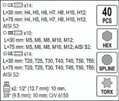AHProfi Sada 40ks bitů, profily H, M, T v kovovém pouzdře - AH144101