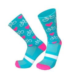 Cyklistické ponožky Hearts & Bikes - tyrkysová/růžová - velikost 38 - 42