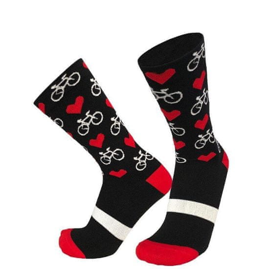 Duck Bike Cyklistické ponožky Hearts & Bikes, černá/červená - velikost 38 - 42