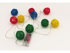 HJ LED světelný řetěz s 10 barevnými proutěnými koulemi 2m