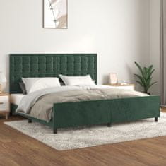 Greatstore Rám postele s čelem tmavě zelený 200x200 cm samet