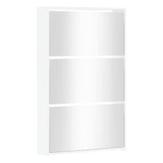 Greatstore Botník se zrcadlem 3patrový bílá s vysokým leskem 63x17x102,5cm