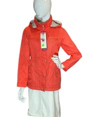 korálově červená plátěná bunda s kapucí Velikost: M