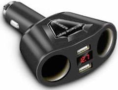 HADEX Rozdvojka autokonektoru, 2x zdířka USB, voltmetr