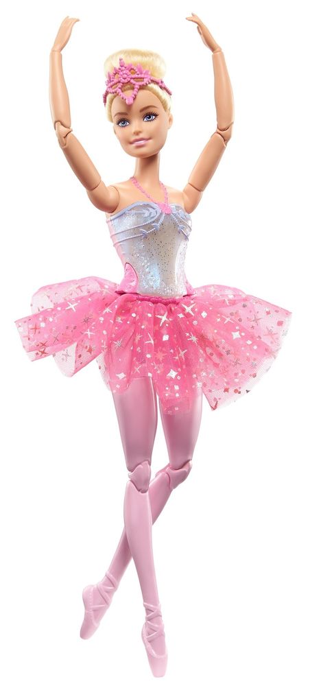 Levně Mattel Barbie Svítící magická baletka s růžovou sukní HLC25