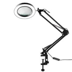 LUMILED Stmívatelná stolní lampa LED lampička LUCA 7W CCT USB zvětšovací sklo 8x lupa Černá
