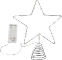 MojeParty Dekorace vánoční - Hvězda na stromeček stříbrná se světýlky 25 x 20 cm
