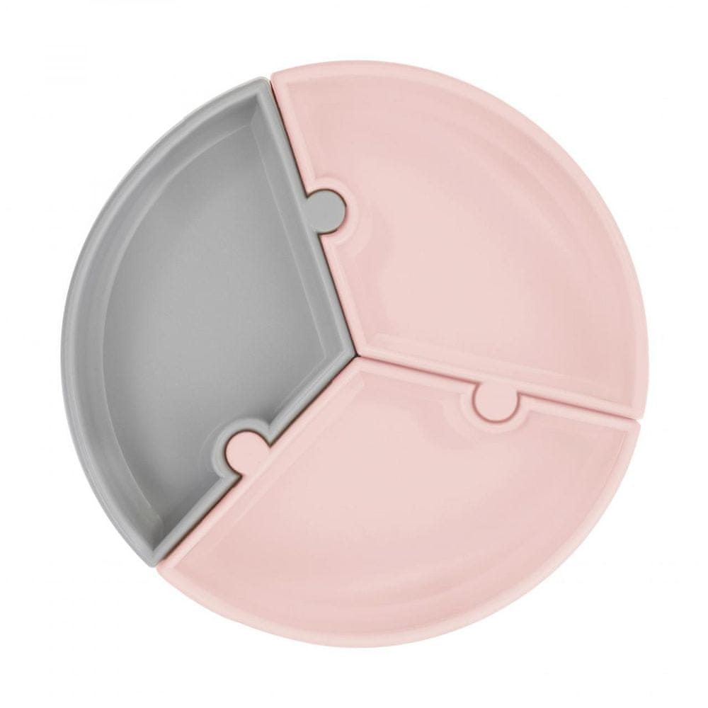 Minikoioi Talíř Puzzle silikonový s přísavkou - Pinky Pink / Powder Grey