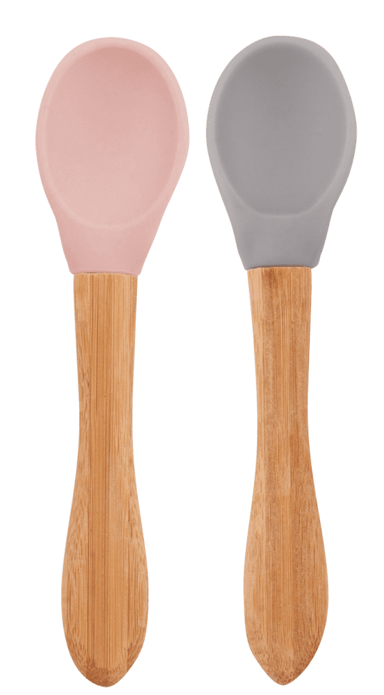 Levně Minikoioi Lžička s bambusovou rukojetí 2 ks - Pinky Pink / Powder Grey