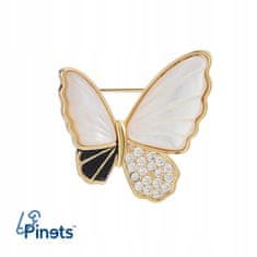Pinets® Brož pozlacená 14K zlatem černý a bílý motýl z perleti