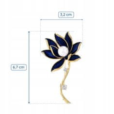 Pinets® Brož pozlacená 14K zlatem modrý květ s kamínky