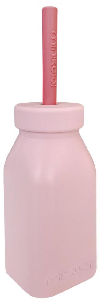 Minikoioi Láhev silikonová s brčkem - Pinky Pink / Velvet Rose