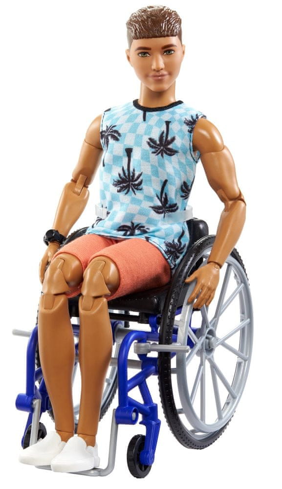 Levně Mattel Barbie Model Ken na invalidním vozíku v modrém kostkovaném tílku -195 HJT59