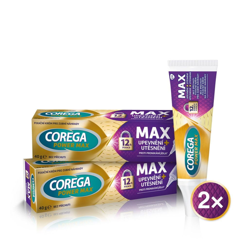 Corega fixační krém pro zubní náhradu Max Control upevnění + utěsnění 2 × 40 g
