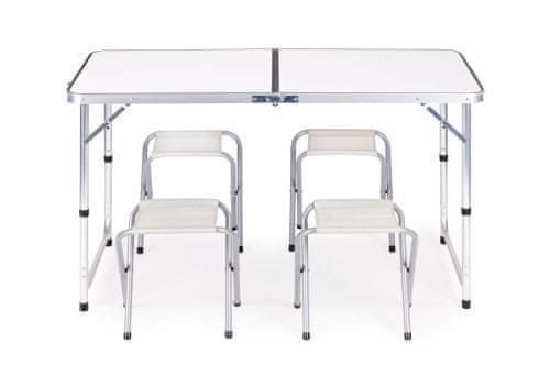 OEM Turistický stůl, skládací stůl, sada 4 židlí Bílá