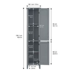 Teamson Mercer Dřevěný Koupelnový Nábytek Linen Tower Vysoký Úložný Regál 33 X 38 X 159,2 Cm Šedý Ehf-F0017